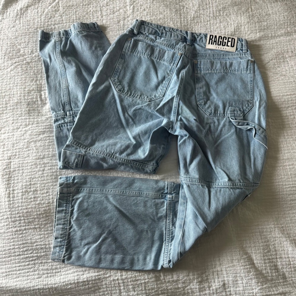 The Ragged Priest Light Wash Denim Cargo Pants Wide Leg Utility Jeans 30 Y2K - Picture 4 of 15